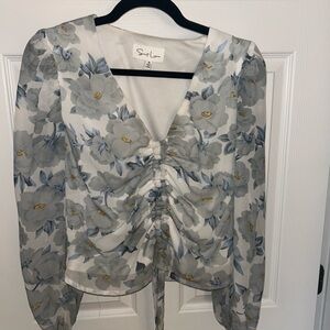 Sage Floral Blouse - Gray, White, and Yellow